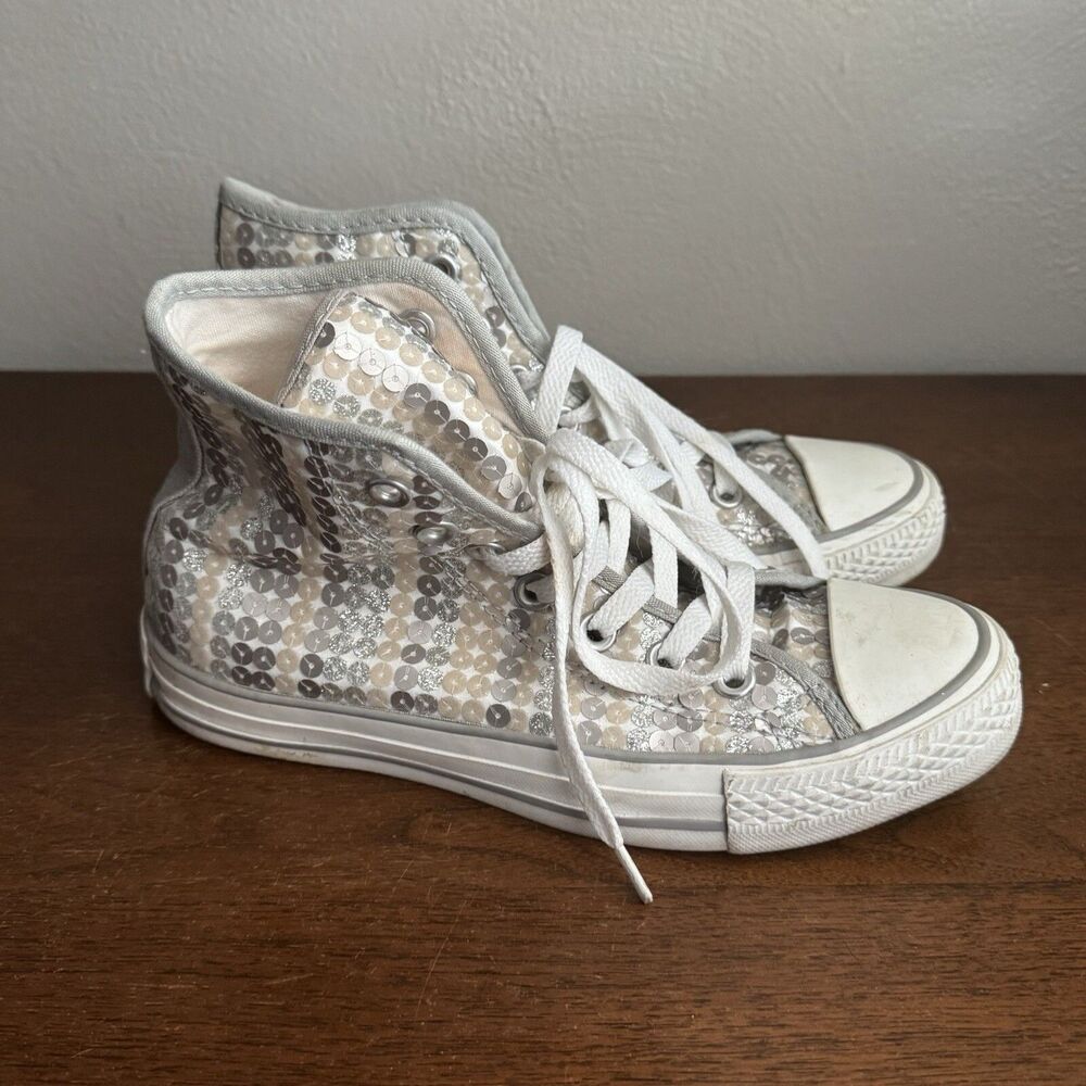 Converse Chuck Taylor All Star High Tops Silver Sequins Sz 4 womens Sz 6
